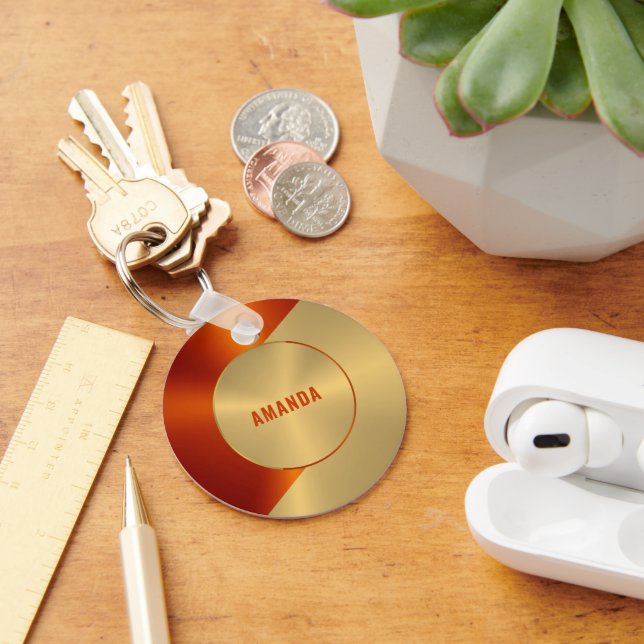 Metallisches Gold und rotes geometrisches Design Schlüsselanhänger (Schreibtisch)