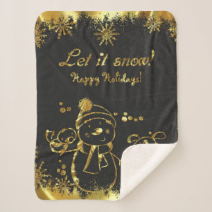 Metallisches Gold und Schwarz - Frohe Weihnachten Sherpadecke