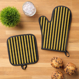 Metallisches Gold und Schwarzes Funktionales Styli Ofenhandschuh & Topflappen-Set