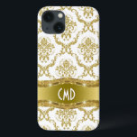 Metallisches Gold und weiße Vintage Blütendampfer iPhone 13 Hülle<br><div class="desc">Elegantes metallisches Gold und verzierte Blütenstaubmuster mit individueller und optionaler Monogramm/Name.</div>
