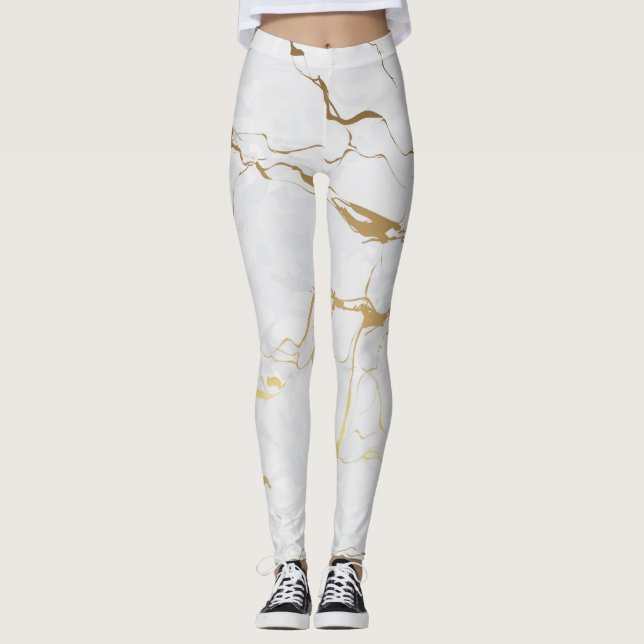 Metallisches Gold und weißer Marmor Leggings (Vorderseite)