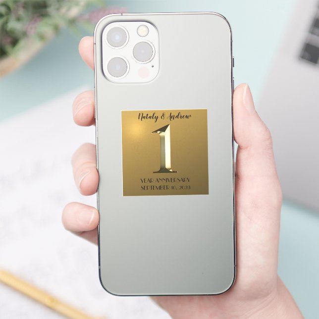 Metallisches Gold zum ersten Hochzeitstag Aufkleber (Telefon)