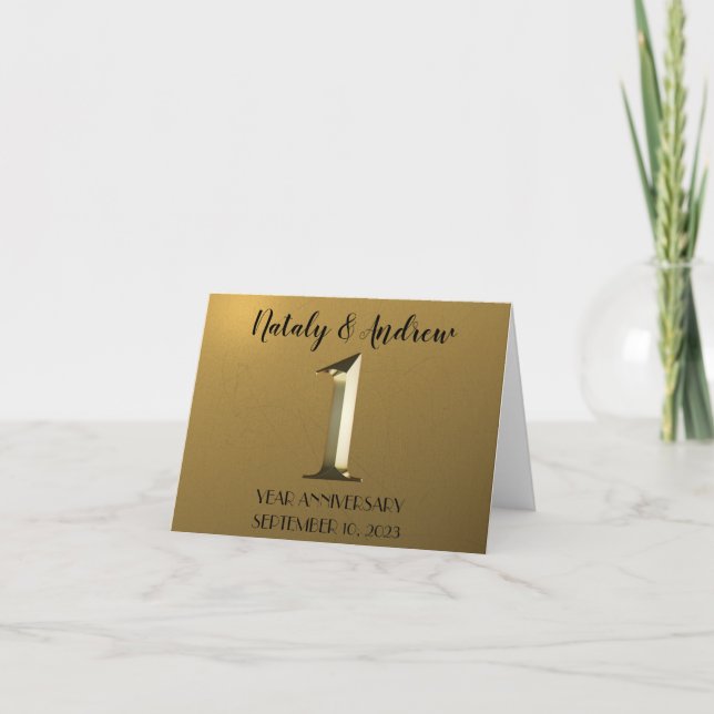 Metallisches Gold zum ersten Hochzeitstag Dankeskarte (Vorderseite)