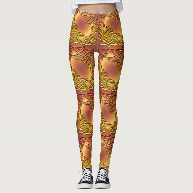 metallisches goldenes Muster Leggings (Vorderseite)