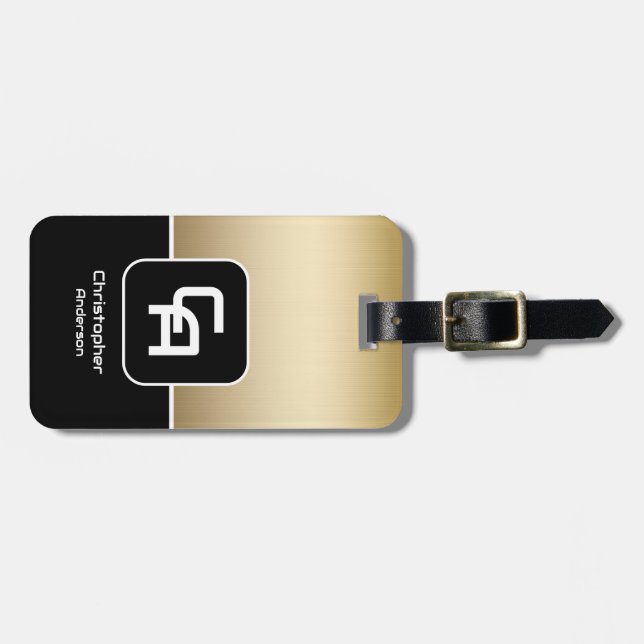 Metallisches Goldmonogramm Gepäckanhänger (Vorderseite horizontal)