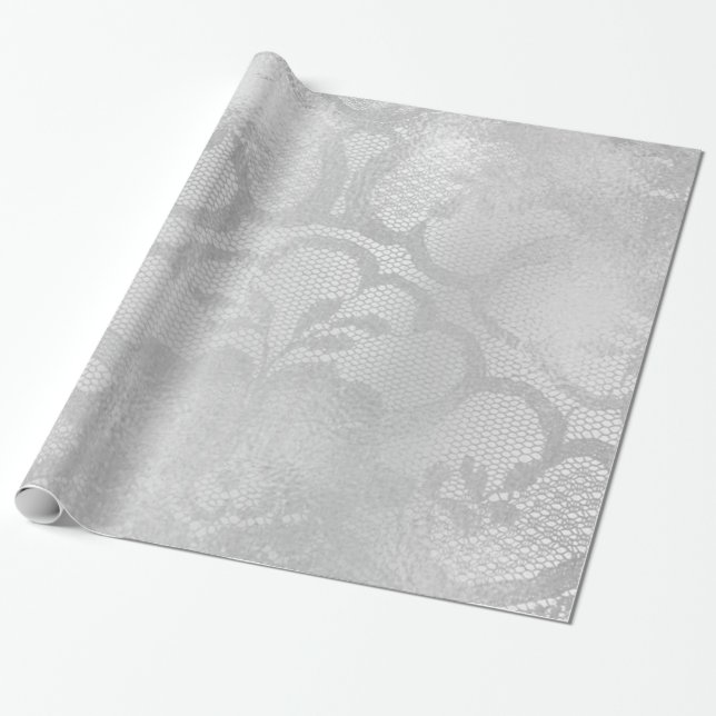 Metallisches Grau Silver Monochrome Bridal Floral  Geschenkpapier (Ungerollt)