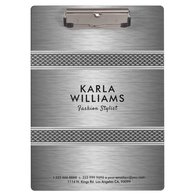 Metallisches hellgraues modernes geometrisches Des Klemmbrett (Vorderseite)