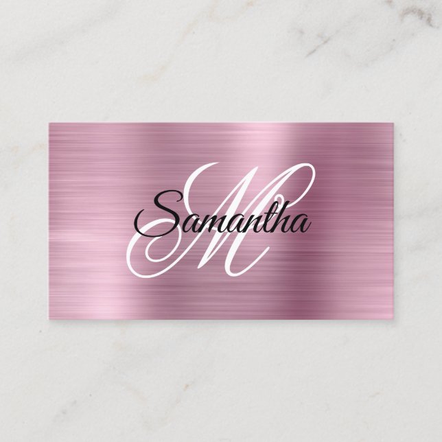 Metallisches hellrosa Foil Fancy Monogramm Visitenkarte (Vorderseite)
