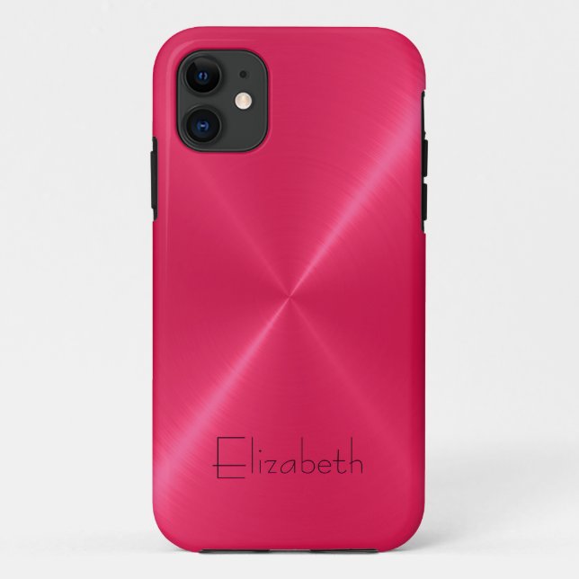 Metallisches Hot-Pink-Edelstahlaussehen Case-Mate iPhone Hülle (Rückseite)