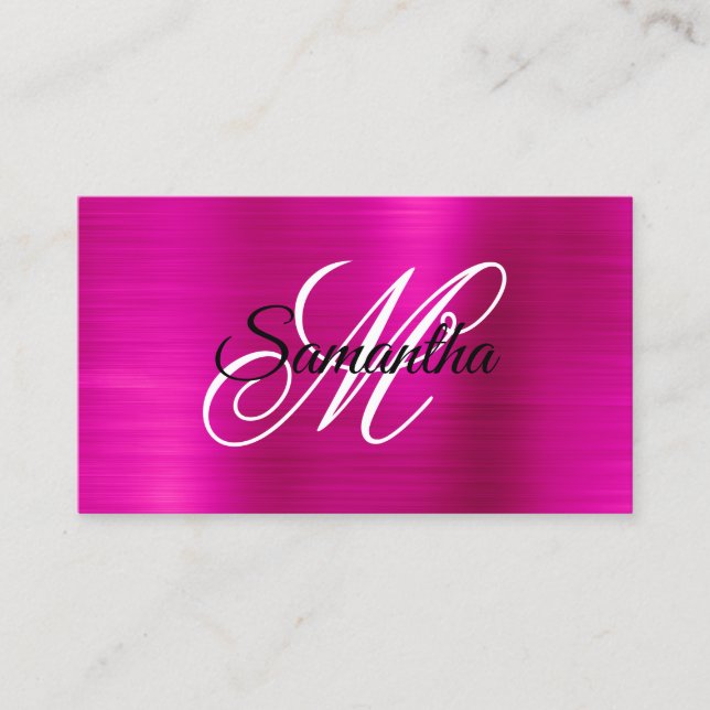 Metallisches Hot Pink Foil Extravagantes Monogramm Visitenkarte (Vorderseite)