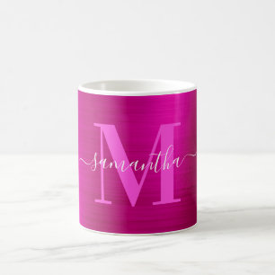 Metallisches Hot Pink Signatur Monogramm Kaffeetasse