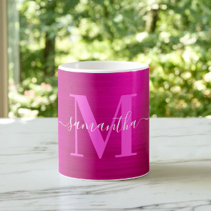 Metallisches Hot Pink Signatur Monogramm Kaffeetasse