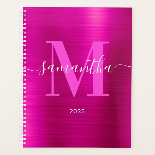 Metallisches Hot-Pink-Signature-Monogramm 2025 Planer (Vorderseite)