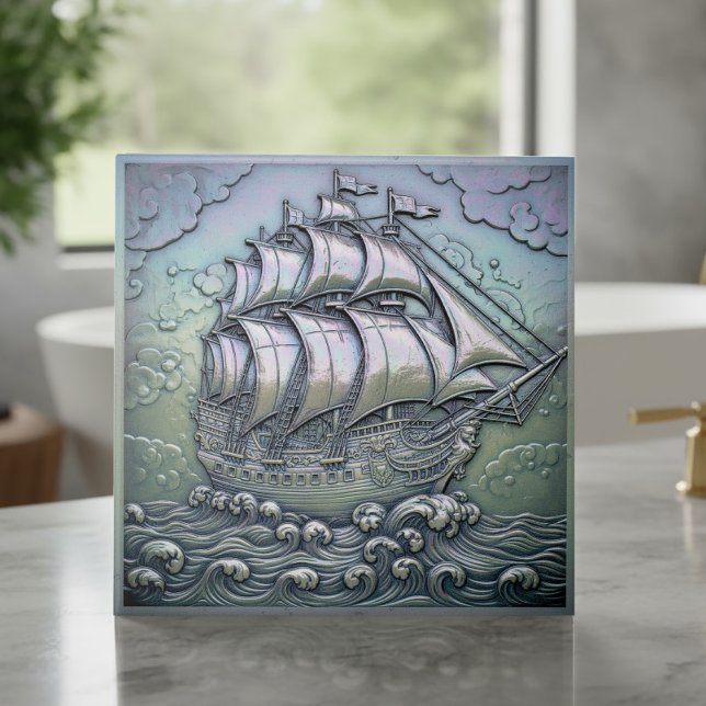Metallisches Irisierendes Segelschiff ID1223 Fliese (Von Creator hochgeladen)