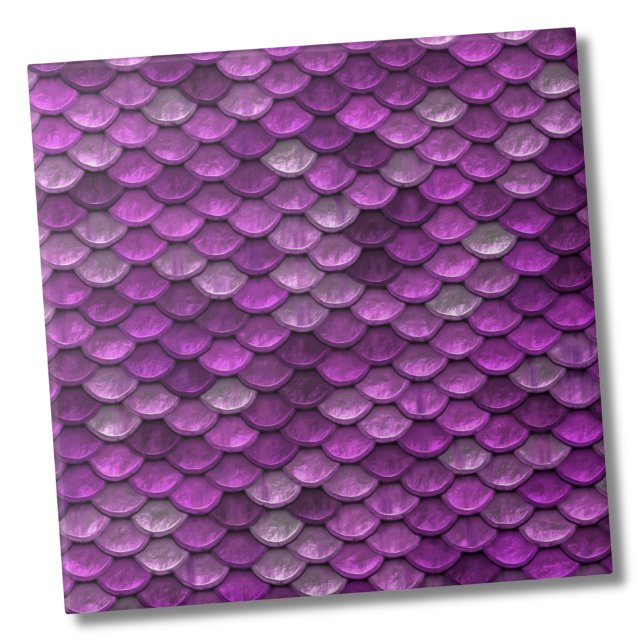 Metallisches Lila Mermaid-Scales-Muster Fliese (Glam Metallic Purple Mermaid Scales Fish Pattern ceramic tile)