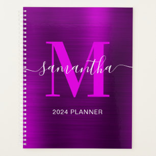 Metallisches Magenta-Lila-Signatur-Monogramm Planer