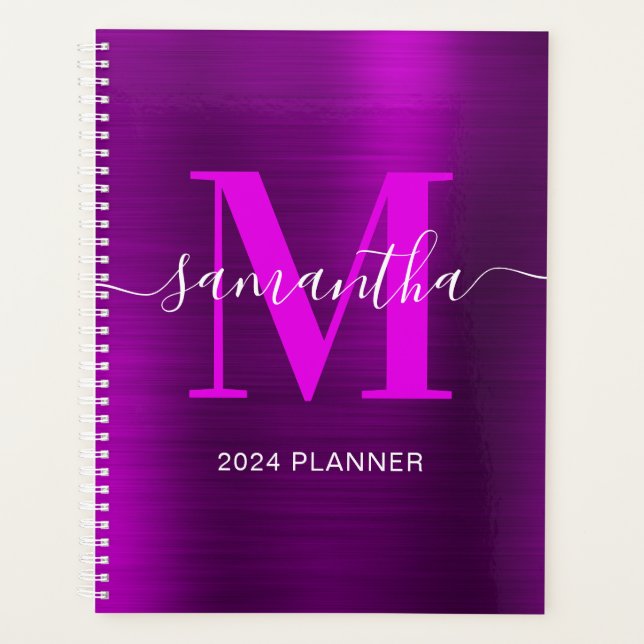 Metallisches Magenta Lila Signature Monogramm Planer (Vorderseite)