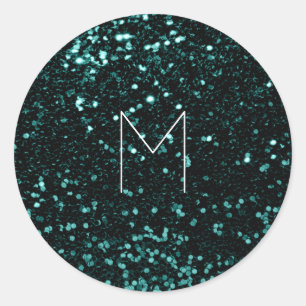 Metallisches Minimal-Monogramm für tief Aquamarine Runder Aufkleber