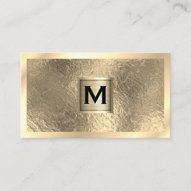 Metallisches Monogramm-Banner | Goldgrenze | Goldf Visitenkarte (Vorderseite)