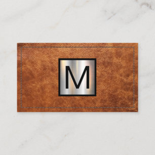 Metallisches Monogramm-Banner   Stitched Brown Lea Visitenkarte