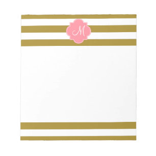 Metallisches Monogramm-Muster aus Gold und Rosa Notizblock
