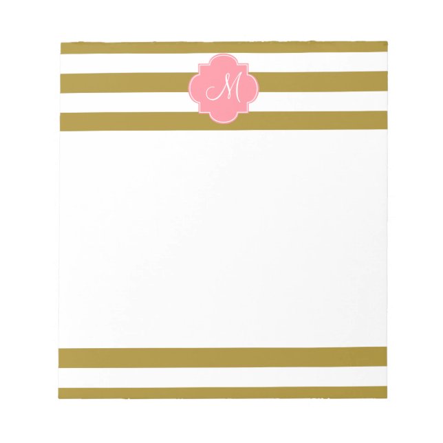 Metallisches Monogramm-Muster aus Gold und Rosa Notizblock (Vorderseite)