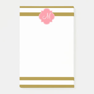 Metallisches Monogramm-Muster aus Gold und Rosa Post-it Klebezettel
