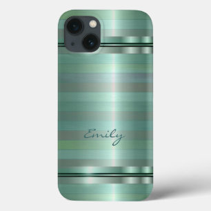 Metallisches Muster für weiche grüne Streifen iPhone 13 Hülle