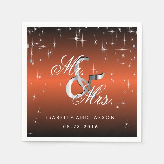 Metallisches Orange Star Lights Design Serviette (Vorderseite)