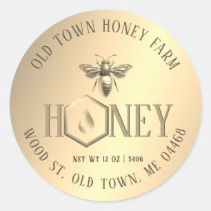 Metallisches Queen Bee Gold Tropfen Honey Label Runder Aufkleber