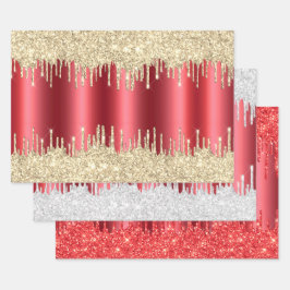 Metallisches Red Christmas Dripping Glitzer Combo  Geschenkpapier Set