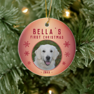 Metallisches Red Snowflake Puppy Foto Keramik Ornament