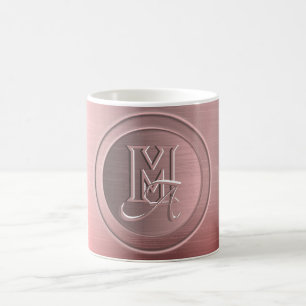 Metallisches Rosa Stahl Graviertes Monogramm Kaffeetasse