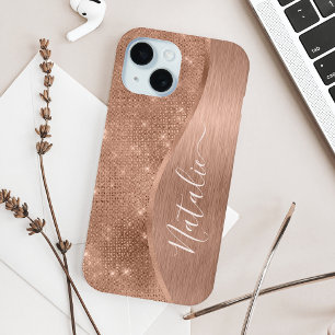 Metallisches Roségold Glitter Personalisiert iPhone 15 Hülle