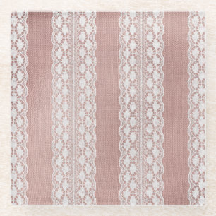 Metallisches Roségold, weißliche Spitzenstruktur. Glasuntersetzer