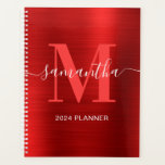 Metallisches Rotes Signaturmonogramm Planer<br><div class="desc">Erstellen Sie für sie einen personalisierten gürteleigenen Namen und ein mit Monogramm Planer- oder Terminbuch. Die rote Imitat-Metallic-Folie der digitalen Kunst druckt wie ein Foto. Hellrotes und weißes,  zeitgenössisches Monogramm mit elegantem Kalligraphiedesign im Signaturstil kann individuell angepasst werden.</div>