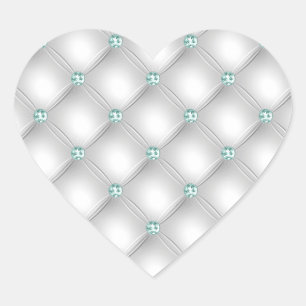 Metallisches Satin White Mint Green Bling Glam Herz-Aufkleber