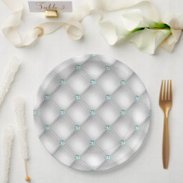 Metallisches Satin White Mint Green Bling Glam Pappteller