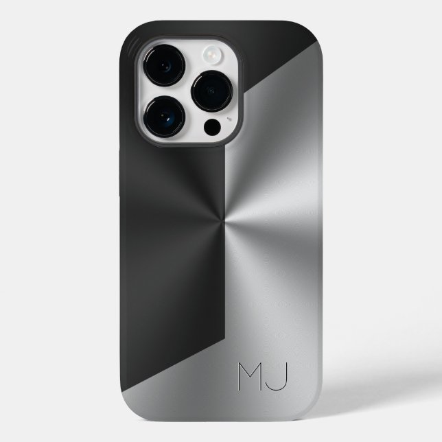 Metallisches Schwarz-Graues Splitscreen-Monogramm Case-Mate iPhone Hülle (Rückseite)