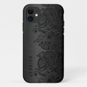 Metallisches Schwarz mit schwarzer Paisley-Spitze Case-Mate iPhone Hülle