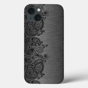 Metallisches Schwarz mit schwarzer Paisley-Spitze Case-Mate iPhone Hülle