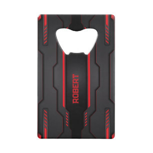 Metallisches Schwarz-Rot-Geometrie-Design Geldbeutel Flaschenöffner