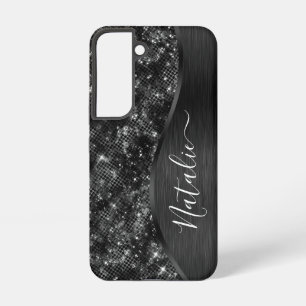 Metallisches schwarzes Glitter personalisiert Samsung Galaxy Hülle
