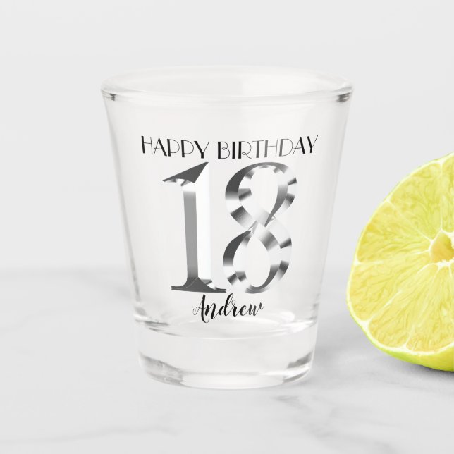 Metallisches Silber 18. Geburtstag Schnapsglas (Vorderseite)