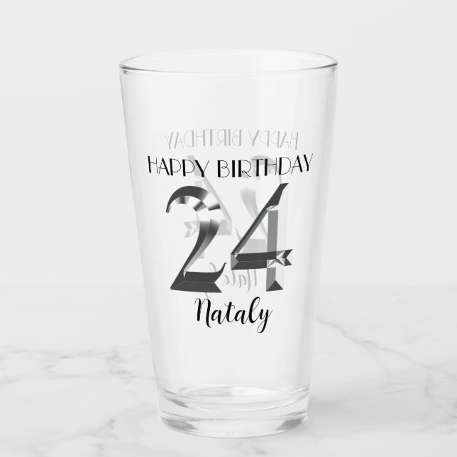 Metallisches Silber 24. Geburtstag Glas (Vorderseite)