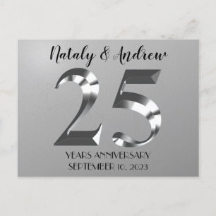 Metallisches Silber 25. Hochzeitstag Postkarte