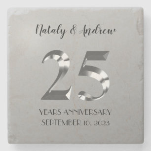 Metallisches Silber 25. Hochzeitstag Steinuntersetzer