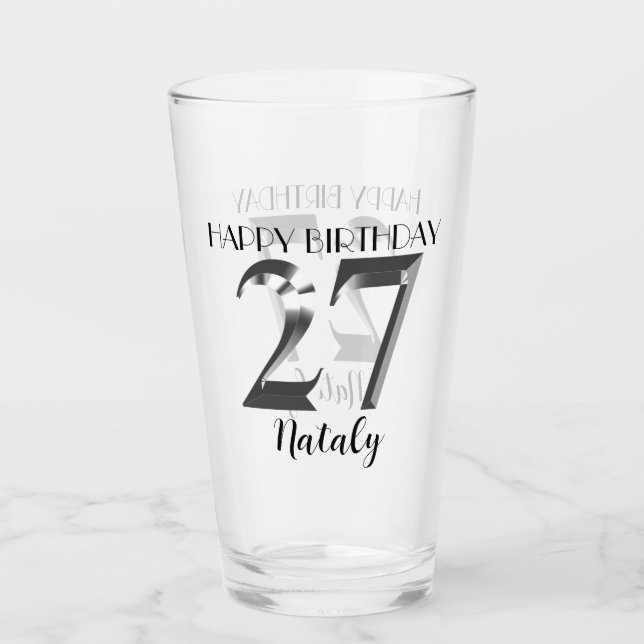 Metallisches Silber 27. Geburtstag Glas (Vorderseite)