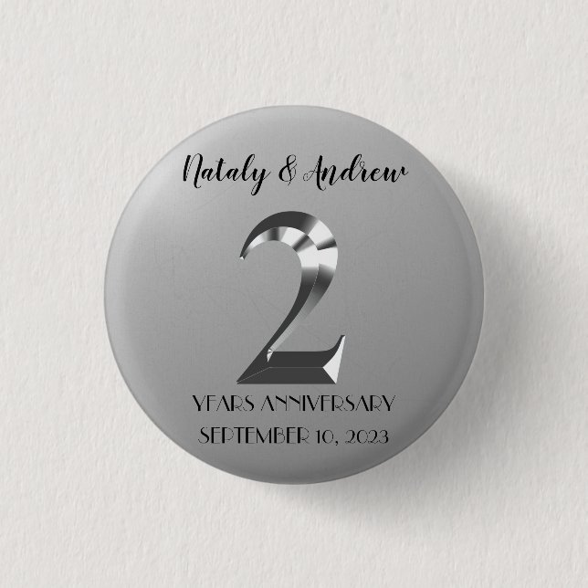 Metallisches Silber 2. Hochzeitstag Button (Vorderseite)