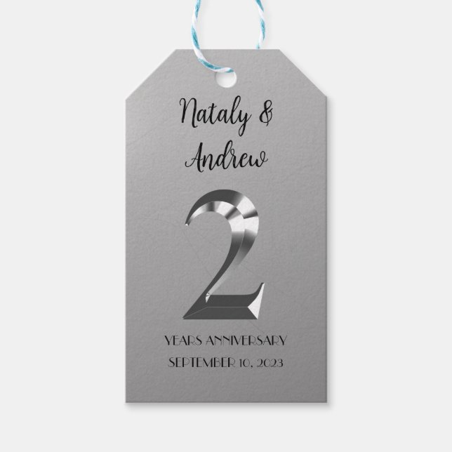 Metallisches Silber 2. Hochzeitstag Geschenkanhänger (Vorderseite)